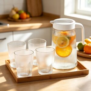 Minimalist Glass Pitcher with Matching Tumblers