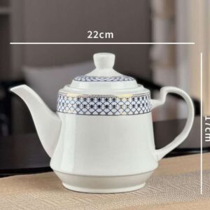 Classic White Ceramic Teapot with Geometric Border