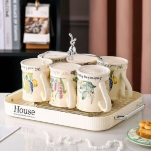 British Floral Fine Bone China Mug Set with Carousel