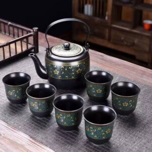 Antique Style Textured Black Cast Iron Tea Ritual Set