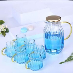 Modern Ribbed Blue Glass Drinkware Set