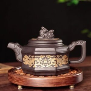 Traditional Engraved Ceramic Tea Set with Tray